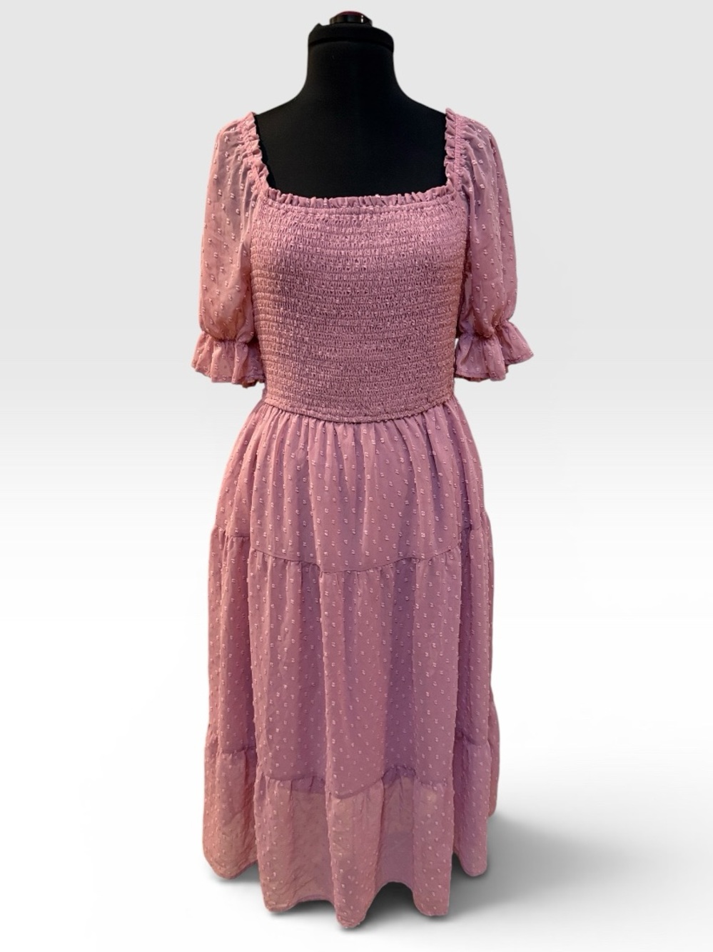 Smocked Square-Neck Maxi Dress in Dusty Pink